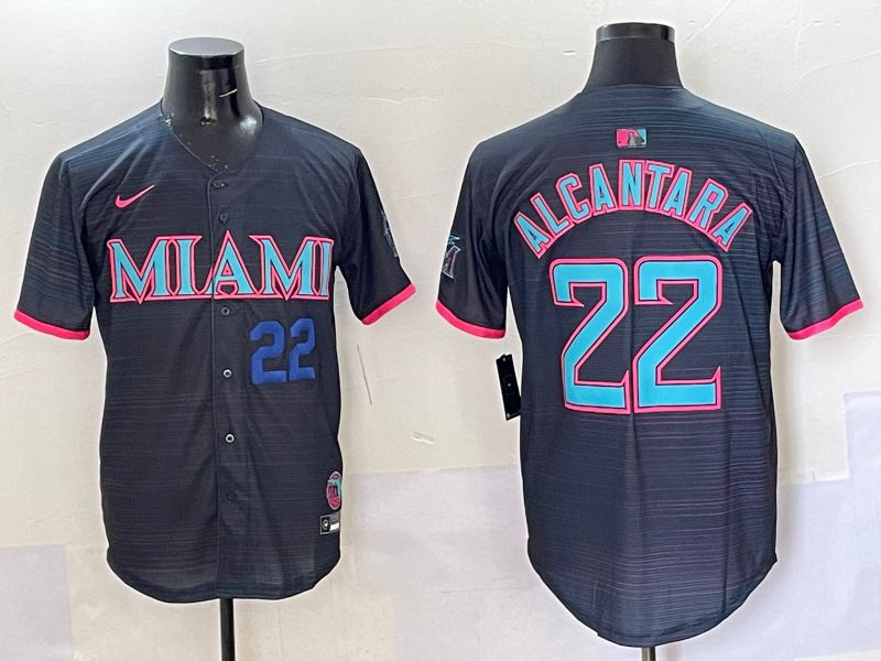 Men 2025 Miami Marlins #22 Alcantara Black Joint Name Nike MLB Jersey style 5